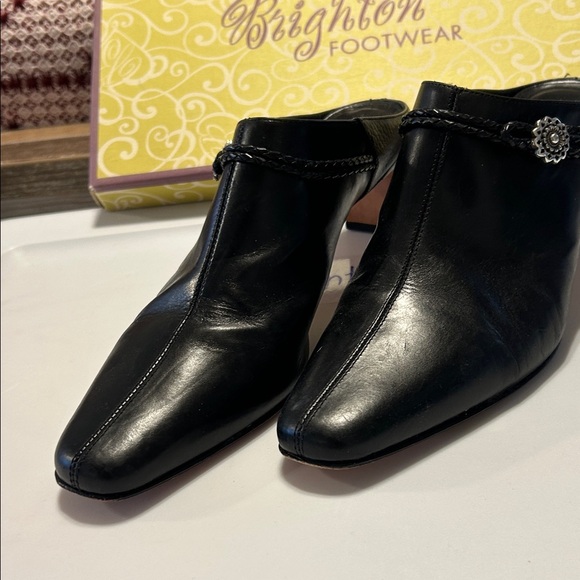Brighton Shoes - Brighton Black Leather Mules with Silver Accent. Size 9M. Good condition